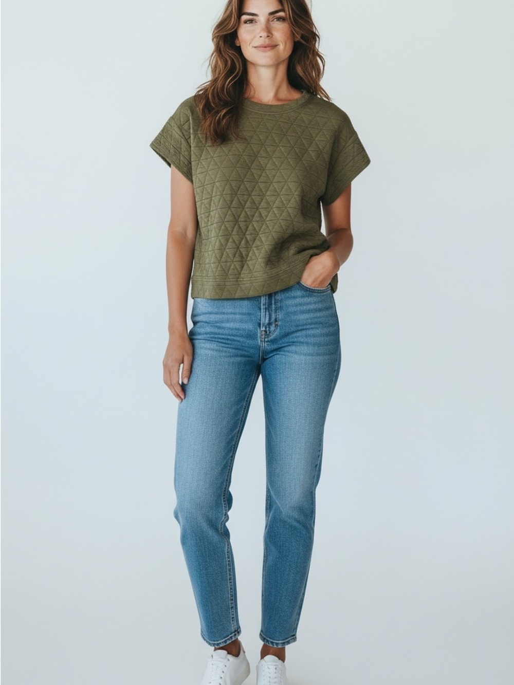 See and be seen quilted shortsleeve top in olive
